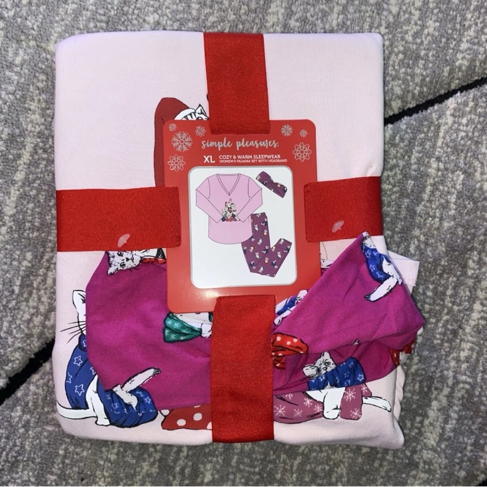 Pink Cat Print Pajama Set